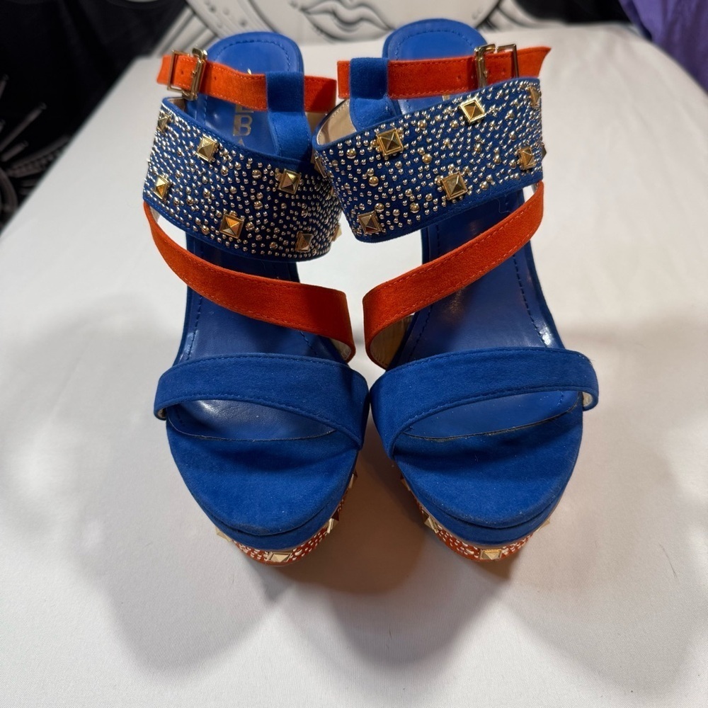 Alba Blue and Orange Studded Platform Heels